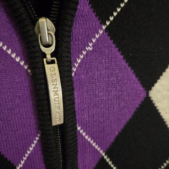 Glenmuir The Open Quarter Zip Argyle Cotton Golf Sweater Black & Purple Size XL - Picture 4 of 9